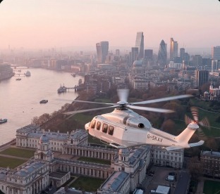 Helicopter flying over the Thames